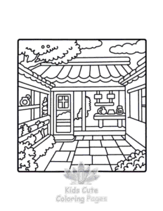 Cozy Japan coloring page for classroom activities
