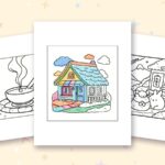 Cozy Japan coloring pages: a crayon colored sample and free printable sheets