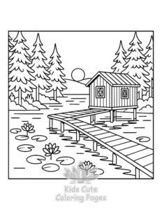 Free printable Cozy Landscape coloring page for kids