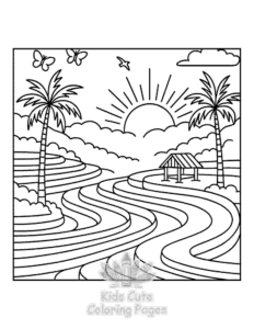 Cozy Landscape coloring page for girls, free to print