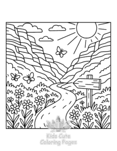 Cozy Landscape coloring page for classroom activities