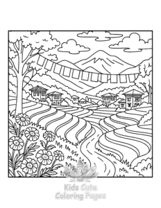 Printable Cozy Landscape coloring sheet for preschoolers