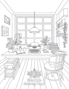 Free printable Cozy Spaces coloring page for kids