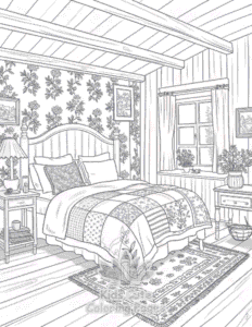 Cozy Spaces coloring page for girls, free to print