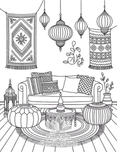 Easy Cozy Spaces coloring sheet for young children