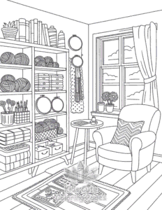 Cozy Spaces coloring page for girls, free to print