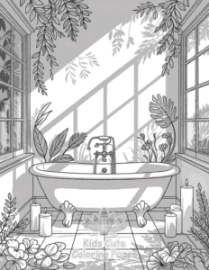 Cozy Spaces coloring page for girls, free to print