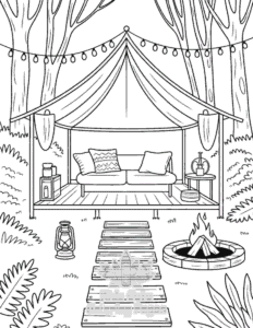 Cozy Spaces coloring page for boys, printable at home