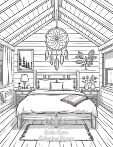 Simple Cozy Spaces coloring page for toddlers
