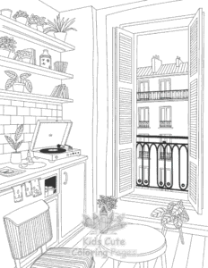 Free printable Cozy Spaces coloring page for kids
