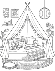 Cozy Spaces coloring page for girls, free to print