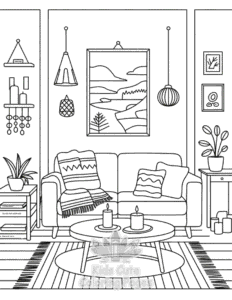 Simple Cozy Spaces coloring page for toddlers