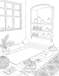 Cozy Spaces coloring page for girls, free to print