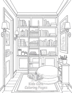 Simple Cozy Spaces coloring page for toddlers