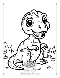 Cute Dinosaur World coloring page for girls, free to print