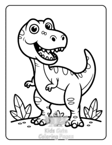 Printable Cute Dinosaur World coloring sheet for preschoolers