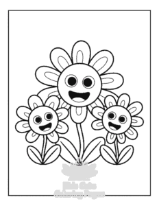 Easy Cute Flowers coloring sheet for young children