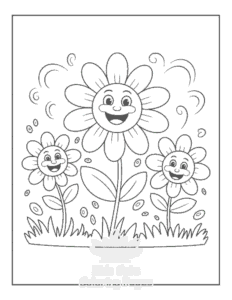 Cute Flowers coloring page for girls, free to print