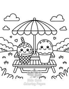 Free printable Cute Kawaii Ice Cream coloring page for kids