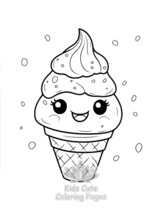 Simple Cute Kawaii Ice Cream coloring page for toddlers