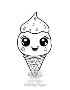 Easy Cute Kawaii Ice Cream coloring sheet for young children