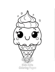 Cute Kawaii Ice Cream coloring page for girls, free to print