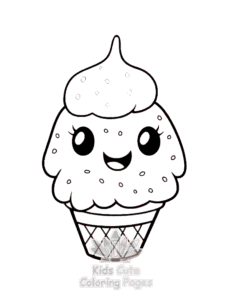 Simple Cute Kawaii Ice Cream coloring page for toddlers