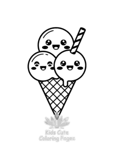 Cute Kawaii Ice Cream coloring page for boys, printable at home