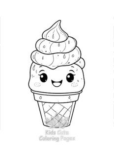 Cute Kawaii Ice Cream coloring page for girls, free to print