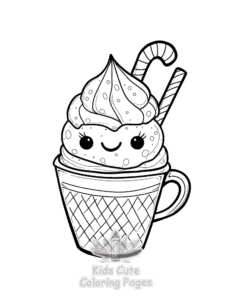 Simple Cute Kawaii Ice Cream coloring page for toddlers