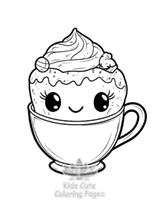 Easy Cute Kawaii Ice Cream coloring sheet for young children