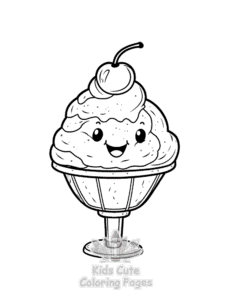 Easy Cute Kawaii Ice Cream coloring sheet for young children