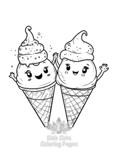 Cute Kawaii Ice Cream coloring page for girls, free to print