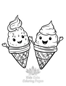 Cute Kawaii Ice Cream coloring page for boys, printable at home