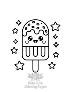 Easy Cute Kawaii Ice Cream coloring sheet for young children
