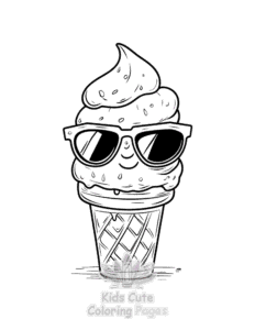 Cute Kawaii Ice Cream coloring page for boys, printable at home