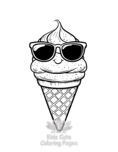 Simple Cute Kawaii Ice Cream coloring page for toddlers