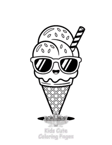 Cute Kawaii Ice Cream coloring page for girls, free to print