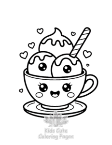 Printable Cute Kawaii Ice Cream coloring sheet for preschoolers