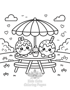 Cute Kawaii Ice Cream coloring page for boys, printable at home