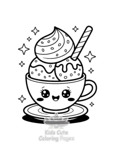 Cute Kawaii Ice Cream coloring page for classroom activities