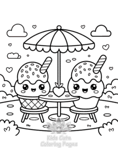 Simple Cute Kawaii Ice Cream coloring page for toddlers