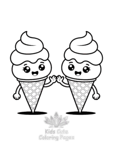 Printable Cute Kawaii Ice Cream coloring sheet for preschoolers