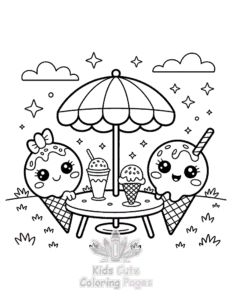 Cute Kawaii Ice Cream coloring page for classroom activities