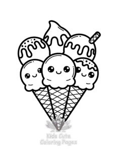 Easy Cute Kawaii Ice Cream coloring sheet for young children