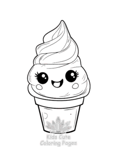 Cute Kawaii Ice Cream coloring page for classroom activities