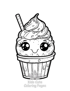 Simple Cute Kawaii Ice Cream coloring page for toddlers