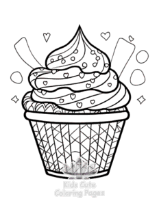 Easy Cute Kawaii Ice Cream coloring sheet for young children