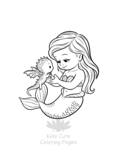 Cute Mermaid coloring page for girls, free to print