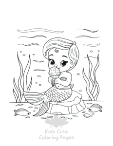 Cute Mermaid coloring page for girls, free to print